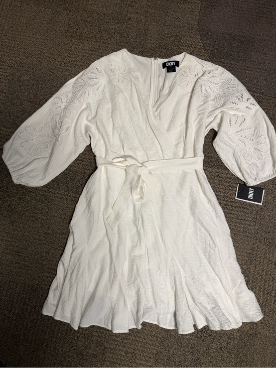 Dkny Dresses & Skirts - DKNY White Embroidered Long Sleeve Wrap Dress